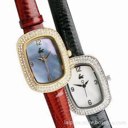 Fashionable Crystal Ladies' Wrist Watch with Leather Strap